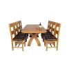 Country Oak 230cm Cross Leg Oval Table and 8 Chester Brown Leather Chairs - 3