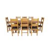 Country Oak 230cm Cross Leg Oval Table and 8 Chester Brown Leather Chairs - 5