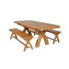 Country Oak 230cm Cross Leg Oval Table and 2 160cm Cross Leg Bench Set - 2