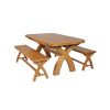 Country Oak 230cm Cross Leg Oval Table and 2 160cm Cross Leg Bench Set - 5