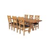 Country Oak 230cm Cross Leg Square Table and 6 Windermere Brown Leather Chairs - 2
