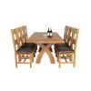 Country Oak 230cm Cross Leg Square Table and 8 Chester Brown Leather Chairs - 7