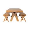 Country Oak 230cm Cross Leg Table and 2 160cm Cross Leg Bench Set - SPRING SALE - 3