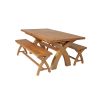 Country Oak 230cm Cross Leg Table and 2 160cm Cross Leg Bench Set - SPRING SALE - 4