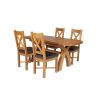 Country Oak 180cm Extending Cross Leg Rounded Corner Table and 4 Grasmere Brown Leather Chairs Set - SPRING SALE - 2
