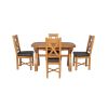 Country Oak 180cm Extending Cross Leg Rounded Corner Table and 4 Grasmere Brown Leather Chairs Set - SPRING SALE - 4