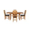 Country Oak 180cm Extending Cross Leg Rounded Corner Table and 4 Grasmere Brown Leather Chairs Set - SPRING SALE - 8