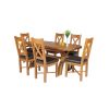 Country Oak 180cm Extending Cross Leg Oval Table and 6 Grasmere Brown Leather Chairs - SPRING SALE - 2