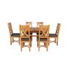 Country Oak 180cm Extending Cross Leg Oval Table and 6 Grasmere Brown Leather Chairs - SPRING SALE - 5