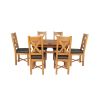 Country Oak 180cm Extending Cross Leg Oval Table and 6 Grasmere Brown Leather Chairs - SPRING SALE - 5
