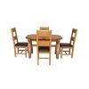 Country Oak 180cm Extending Cross Leg Oval Table and 4 Chester Brown Leather Chairs - 6