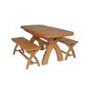 Country Oak 180cm Extending Cross Leg Oval Table and 2 x 120cm Cross Leg Bench Set - 2