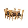 Country Oak 180cm Extending X Leg Table and 6 Grasmere Brown Leather Chairs Set - SPRING SALE - 3