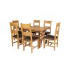 Country Oak 180cm Extending Cross Leg Square Table and 6 Chester Brown Leather Chairs - 3