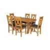 Country Oak 140cm Cross Leg Rounded Corner Table and 6 Grasmere Brown Leather Chairs Set - SPRING SALE - 2