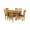 Country Oak 140cm Cross Leg Rounded Corner Table and 6 Grasmere Brown Leather Chairs Set - SPRING SALE - 2