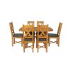 Country Oak 140cm Cross Leg Rounded Corner Table and 6 Grasmere Brown Leather Chairs Set - SPRING SALE - 5