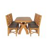 Country Oak 140cm Cross Leg Rounded Corner Table and 6 Grasmere Brown Leather Chairs Set - SPRING SALE - 6