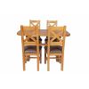 Country Oak 140cm Cross Leg Fixed Oval Table and 4 Windermere Brown Leather Chairs - 4