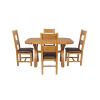 Country Oak 140cm Cross Leg Fixed Oval Table and 4 Chester Brown Leather Chairs - 4