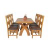 Country Oak 140cm Cross Leg Fixed Oval Table and 6 Chester Brown Leather Chairs - 4