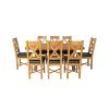 Country Oak 180cm Cross Leg Fixed Oval Table and 8 Grasmere Brown Leather Chairs - 5