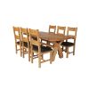 Country Oak 180cm Cross Leg Fixed Oval Table and 6 Chester Brown Leather Chairs - 3