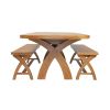 Country Oak 280cm Extending Cross Leg Oval Table and 2 160cm Cross Leg Bench Set - 3