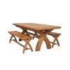 Country Oak 280cm Extending Cross Leg Oval Table and 2 160cm Cross Leg Bench Set - 5