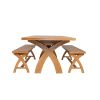 Country Oak 280cm Extending Cross Leg Table and 2 160cm Cross Leg Bench Set - 3