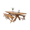 Country Oak 340cm Extending Cross Leg Oval Table 4 x 120cm Cross Leg Bench Set - 2