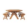 Country Oak 340cm Extending Cross Leg Oval Table 4 x 120cm Cross Leg Bench Set - 3