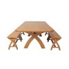 Country Oak 340cm Extending Cross Leg Oval Table 4 x 120cm Cross Leg Bench Set - 4