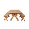 Country Oak 340cm Extending Cross Leg Oval Table 4 x 120cm Cross Leg Bench Set - 5