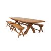 Country Oak 340cm Extending Cross Leg Oval Table 4 x 120cm Cross Leg Bench Set - 6