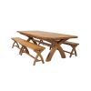 Country Oak 340cm Extending Cross Leg Oval Table 4 x 120cm Cross Leg Bench Set - 7