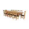 Country Oak 340cm Extending Cross Leg Square Table and 12 Chester Brown Leather Chairs - 2