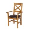 Windermere Cross Back Oak Carver Dining Chair With Brown Leather Seat - 10% OFF CODE SAVE - 3