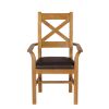 Windermere Cross Back Oak Carver Dining Chair With Brown Leather Seat - 10% OFF CODE SAVE - 4