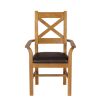 Windermere Cross Back Oak Carver Dining Chair With Brown Leather Seat - 20% OFF SPRING SALE - 4