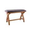Country Oak 80cm Brown Leather Cross Leg Bench - 25% OFF SPRING SALE - 3