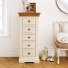 Farmhouse Country Oak Cream Painted 5 Drawer Tallboy Chest of Drawers - SPRING SALE - 3
