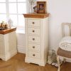 Farmhouse Country Oak Cream Painted 5 Drawer Tallboy Chest of Drawers - SPRING SALE - 2