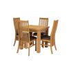 Lichfield Flip Top 80cm to 160cm Oak Table 4 Lichfield Brown Leather Oak Chair Set - 6