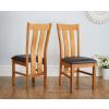 Lichfield Flip Top 80cm to 160cm Oak Table 2 Churchill Brown Leather Oak Chair Set - 10