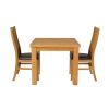 Flip Top 90cm 180cm Extending Oak Table 2 Lichfield Brown Leather Chair Set - 3