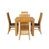 Flip Top 90cm 180cm Extending Oak Table 4 Lichfield Brown Leather Chair Set - 6