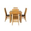 Flip Top 90cm 180cm Extending Oak Table 4 Lichfield Brown Leather Chair Set - 6