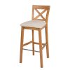 Java Cross Oak Bar Stool with Beige Linen Seat Pad - 20% OFF SPRING SALE - 3