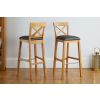 Java Cross Tall Oak Kitchen Stool in Black Leather - 10% OFF SPRING SALE - 2